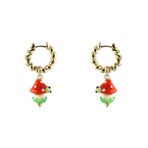 Ponponiere Altın - Kırmızı - Yeşil Kadın Küpe Lola Mushroom Earrings