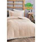 Ponponlu %100 Pamuk Tek Kişilik Yatak Örtüsü ( Pike ) Takımı Açık Cappuccino - 180 x 220 cm