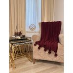 Ponponlu Triko Örgü Tv ve Diz Battaniyesi – 130X170 Cm" - Bordo - 130 x 170 cm
