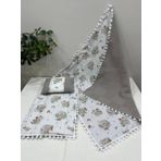 Ponponlu ve Poplin Kumaş Alt Açma, Yastık ve Battaniye 3'lü Set