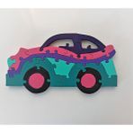 Ponpontoys Renkli Araba Ahşap Puzzle Yapboz - Turkuaz