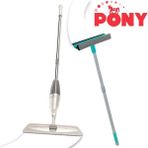 Pony Süper 2li Sprey Mop Teleskopik Saplı Cam Sileceği Çekçek Krem Paspas Temizlik Seti