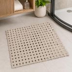 Poomy Banyo Yer Karosu 33x33 cm, Kaymaz Plastik Duş Matı, Geçmeli Modüler Banyo Paspası, Su Tahliye Delikli Islak Zemin Karosu, Lavabo Önü Duş Çıkışı Zemin Matı (Latte)