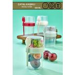 Poomy Pratik Taşınabilir Yoğurt, 550 ML Müsli Saklama Kabı,Kaşıklı Beslenme Kabı