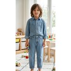 poozkids Çocuk Denim Takım Gömlek Pantolon Açık Mavi Rahat Kalıp Günlük Şık Kombin