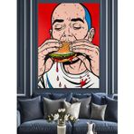 Pop Art Hamburger Yiyor Dekoratif Kanvas - Mdf Ahşap Tablo