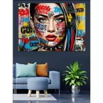 Pop-Art Sanatı Boyalı Punk Kızı Yüz İllüstrasyonu Dekoratif Kanvas - Mdf Ahşap Tablo
