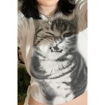 Pop Giyim Baby Cat Beyaz Vintage Tişört