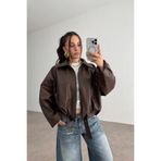 POP STORY Kadın Oversize Bomber Premium Deri Ceket Kemerli