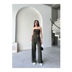 POP STORY Kadın Straplez Bağlamalı Asimetrik Kesim Bluz ve Bol Paça Pantolon
