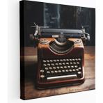 Popcas Retro Duvar Sanatı: Vintage Daktilo - Ev Dekorasyonu Duvar Süsü Ahşap Masa - 50x50