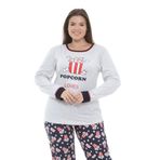 Popcorn Desenli Kadın Büyük Beden Pijama Takımı (Beyaz, 5XL)