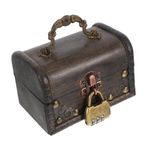 POPETPOP 1 Takım Rustik Ahşap Kutu Kapaklı Vintage Küçük Mücevher Düzenleyici Kasa Metal Kilitli Elde Tutulan Hazine Sandığı Narin Ahşap Kasa