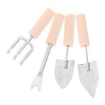 POPETPOP 4 Adet bahçe aletleri Minyatür oyuncak ev anahtarı aracı anahtarı yapay yosun Ahşap saplı aletler Bahçe dekorasyonu demir bahçe aracı Dollhouse Aksesuarları ahşap artı demir Silver