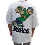 Popeye Erkek Yuvarlak Yakalı Baskılı Kısa Kollu Beyaz Oversize Tişört Ety-Ppy - XL