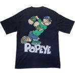 Popeye Erkek Yuvarlak Yakalı Baskılı Kısa Kollu Siyah Oversize Tişört Ety-Ppy - 2XL