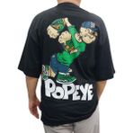 Popeye Erkek Yuvarlak Yakalı Baskılı Kısa Kollu Siyah Oversize Tişört Ety-Ppy - M
