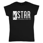 Popgear Kadın Dc Comics The Flash Star Labs Logo Women's Fitted Black T-Shirt, Siyah, 4XL
