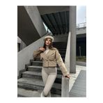 popibutik Trenc Kumaş Astarlı Crop Vizon Ceket