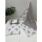 Poplin Kumaş, Ponponlu Alt Açma, Yastık ve Battaniye 3'lü Set