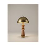 poplinhome Eskitme Metal Başlıklı Ahşap Torna Abajur - Modern Retro Masa Lambası - Mantar Tasarım Ofis ve Salon Aydınlatma