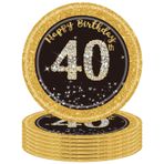 POPOYU 16 Adet 40. Doğum Günü Kağıt Tabak Siyah Altın, 7 inç 17,8 cm Happy 40th Birthday Siyah-Altın Kağıt Tabak Tek Kullanımlık Dekorasyon 40. Doğum Günü Parti Takımı Erkekler Kadınlar için 40. Doğum Günü