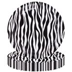 POPOYU 22,3 cm zebra tabak, 16 adet zebra kağıt tabak, safari kağıt tabak seti, doğum günü dekorasyonu, zebra, doğum günü dekorasyonu, zebra desenli, orman safari tabağı, parti, safari, doğum günü