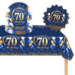 POPOYU 37 Adet Lacivert Altın 70. Doğum Günü Sofra Seti, Mutlu Yıllar Partisi Yemek Takım Seti, Mavi Balon Kağıt Tabaklar 22,8 cm Peçeteler Masa Örtüsü Erkekler, Kadınlar, Onun 70. Doğum Günü Hediyeleri