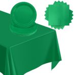 POPOYU 37 adet yeşil parti yemek takımı seti, yeşil, dikdörtgen, su geçirmez, masa örtüsü, kağıt tabak, 17,8 cm, peçeteler, yemek takımı, dekorasyon, misafir hediyesi, erkekler ve kadınlar için, doğum günü,