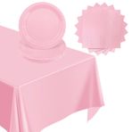 POPOYU Parti yemek takımı seti, pembe, 37 adet Bar-bie parti yemek takımı, kağıt tabak, peçete, masa örtüsü, kız çocukları için, doğum günü partisi dekorasyonu, bebek partisi