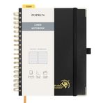 POPRUN Not Defteri B5 Çizgili, Yatay Çizgi Journal, Spiral Not Defterleri 120 GSM Kağıt, 220 Numaralı Sayfa, Yapışkan Kayıt Kartları ve 8 Kopma Yapraklı Sert Kapak - BK (Siyah)