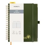 POPRUN Not Defteri B5 Çizgili, Yatay Çizgi Journal, Spiral Not Defterleri 120 GSM Kağıt, 220 Numaralı Sayfa, Yapışkan Kayıt Kartları ve 8 Yırtma Yapraklı Sert Kapak - OL (Zeytin)