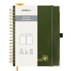 POPRUN Not Defteri B5 Puantiyeli, Bullet Dotted Journal, Spiral Not Defterleri, 120 GSM Kağıt, 220 Numaralı Sayfa, Yapışkan Kayıt Kartları ve 8 Yırtma Yapraklı Sert Kapak - OL (Zeytin)