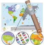 PopŞeker PopŞeker Orijinal Scratch Map Eyaletli Kazınabilir Dünya Haritası Açık Renk Yeni Ürün