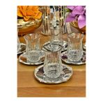 P&ORA PREMIUM KITCHEN PRODUCTS ECHO GÜMÜŞ YALDIZLI BARDAK 12 PARÇA 6 KİŞİLİK GÜMÜŞ METAL TABAKLI GÜMÜŞ DETAYLI ÇAY SETİ ÇAY TAKIMI
