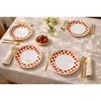 Porcelland Nara Kırmızı Desenli 21 cm Pasta Tabağı | 4’lü Porselen Servis Tabağı Seti