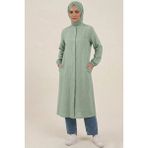 Poriento %100 Pamuk Müslin Kumaş Fermuarlı Uzun Tesettür Kadın Tunik - Hac, Umre ve Günlük Kullanım Uyumlu - XL - Mint Yeşil