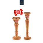 Porio 2’li 35cmx10cm 26cmx10cm Çiçekli Somon Rengi Dekoratif Ayaklı Mumluk Şamdan Seti