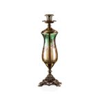 Porio 37 cm Bronz Yeşil Amber Tekli Şamdan