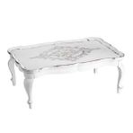 Porio 60x40x24 cm Beyaz Eskitme İşlemeli Ahşap Ayaklı Tepsi