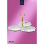 Porio Porselen Altın Yaldızlı Çiçek Desenli 3 Bölmeli 19*23*14 cm Çerezlik İkramlık Sunumluk
