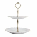 Porland 21 cm Queen Altın Yaldız 2 Katlı Kurabiye Tabağı