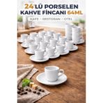 Porland 24lü Porselen Kahve Fincanı 64 ml Espresso Fincanı Seti Beyaz Düz Kafe Restoran Otel Toplu Kullanım - 24 Adet - 64 cc