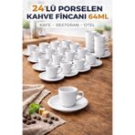 Porland 24lü Porselen Kahve Fincanı 64 ml Espresso Fincanı Seti Beyaz Düz Kafe Restoran Otel Toplu Kullanım