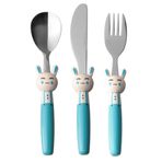 Porland 3 Parça Mini Rabbit Mavi Çocuk Çatal Kaşık Bıçak Takımı