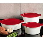 Porland Cookland Isıya Dayanıklı 6 Parça Porselen Kırmızı Kapaklı Tencere Takım