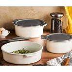 Porland Cookland Isıya Dayanıklı 6 Parça Porselen Koyu Gri Kapaklı Tencere Takımı