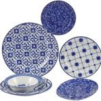 Porland Ege 32 Parça Desenli Porselen Yemek Takımı 6 Kişilik Mavi Renkli Set