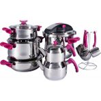 Porland Luxory Pembe 16 Parça Çelik Tencere Takımı - 24 cm