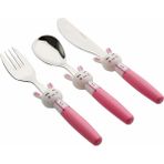 Porland Mini Rabbit Pembe Çocuk 3 Parça Çatal Kaşık Bıçak Takım